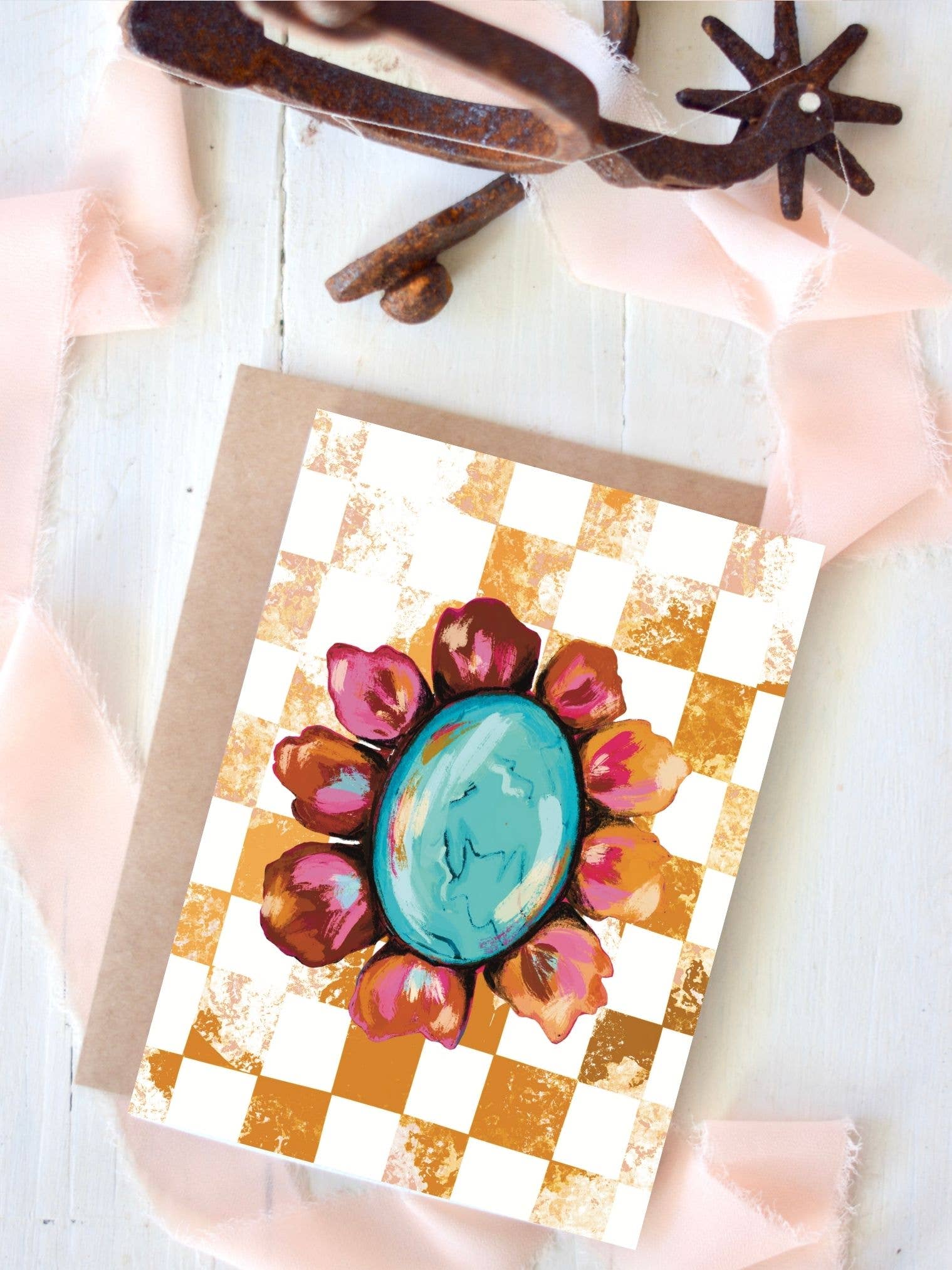 Turquoise Blank Card, Cowgirl Congrats Card, Western Greetin